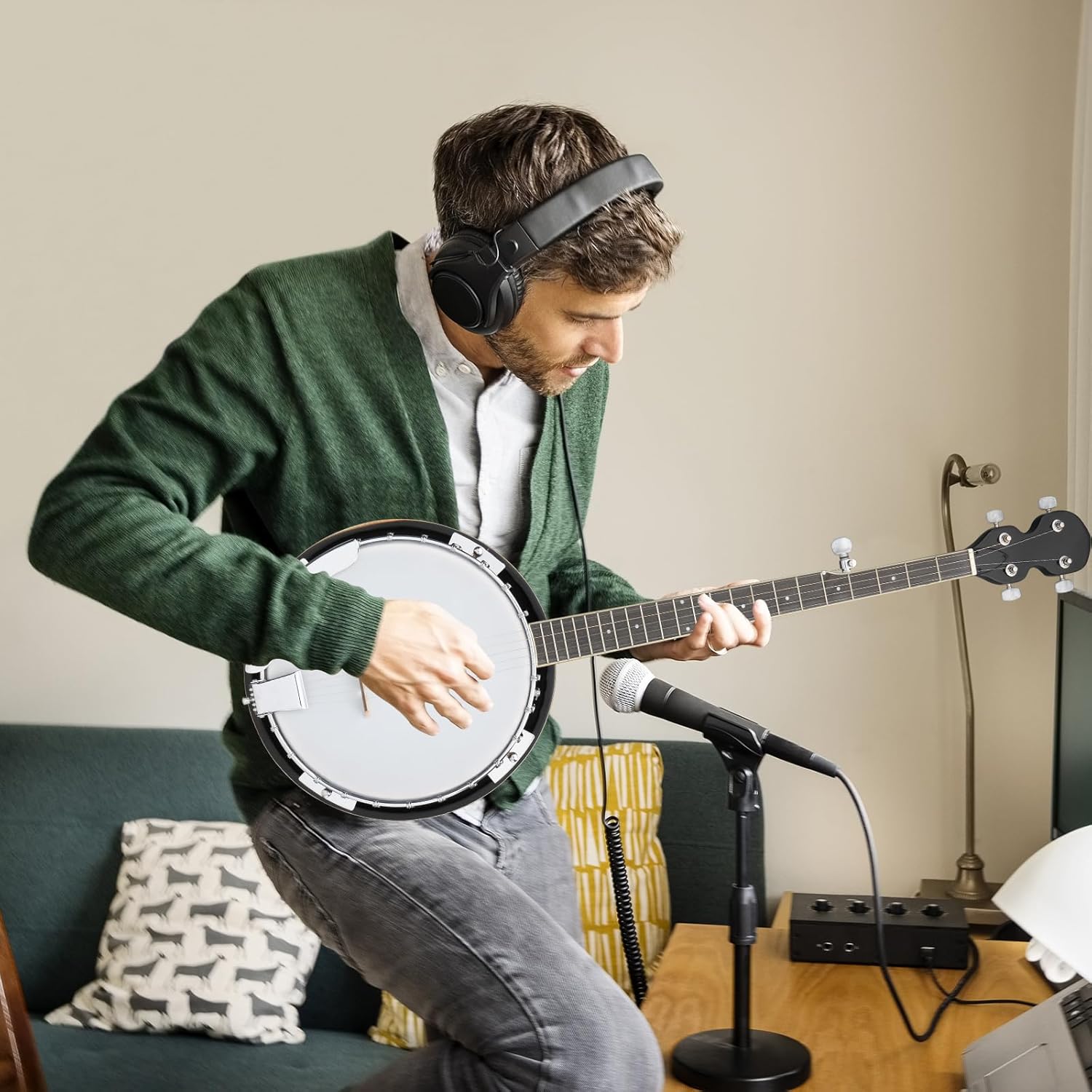 Banjo 5 String Full Size Right Handed Banjos Set with Resonator, Remo Head, Beginner Banjo Kit with Closed Back, Premium Accessories for Adults, Teenager