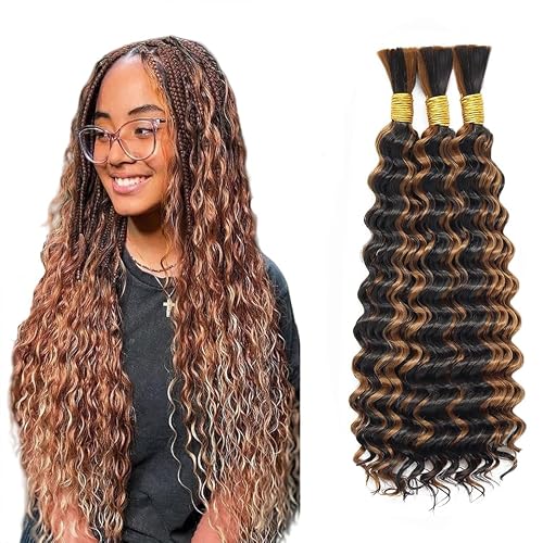 P4/30 Highlight Brown Deep Wave Boho human braiding hair24 24 24 Inch Unproceesed Virgin Brown Deep Wave Boho Hair Extensions For Braiding 50g 3 Bundle