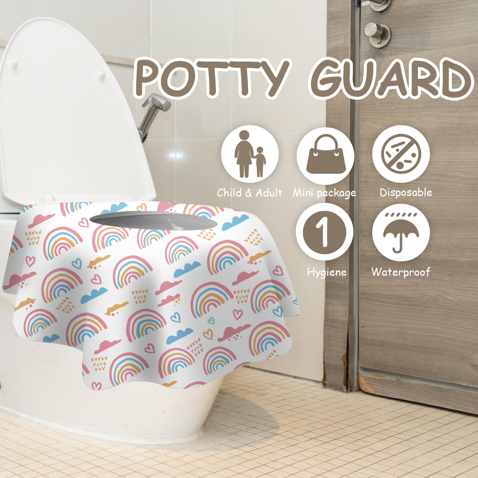 DEEKI Paquete de 60 fundas de asiento de inodoro desechables, seguras, antideslizantes, impermeables, para niños pequeños, uso en el entrenamiento de orinal, baños públicos, fundas limpias portátiles