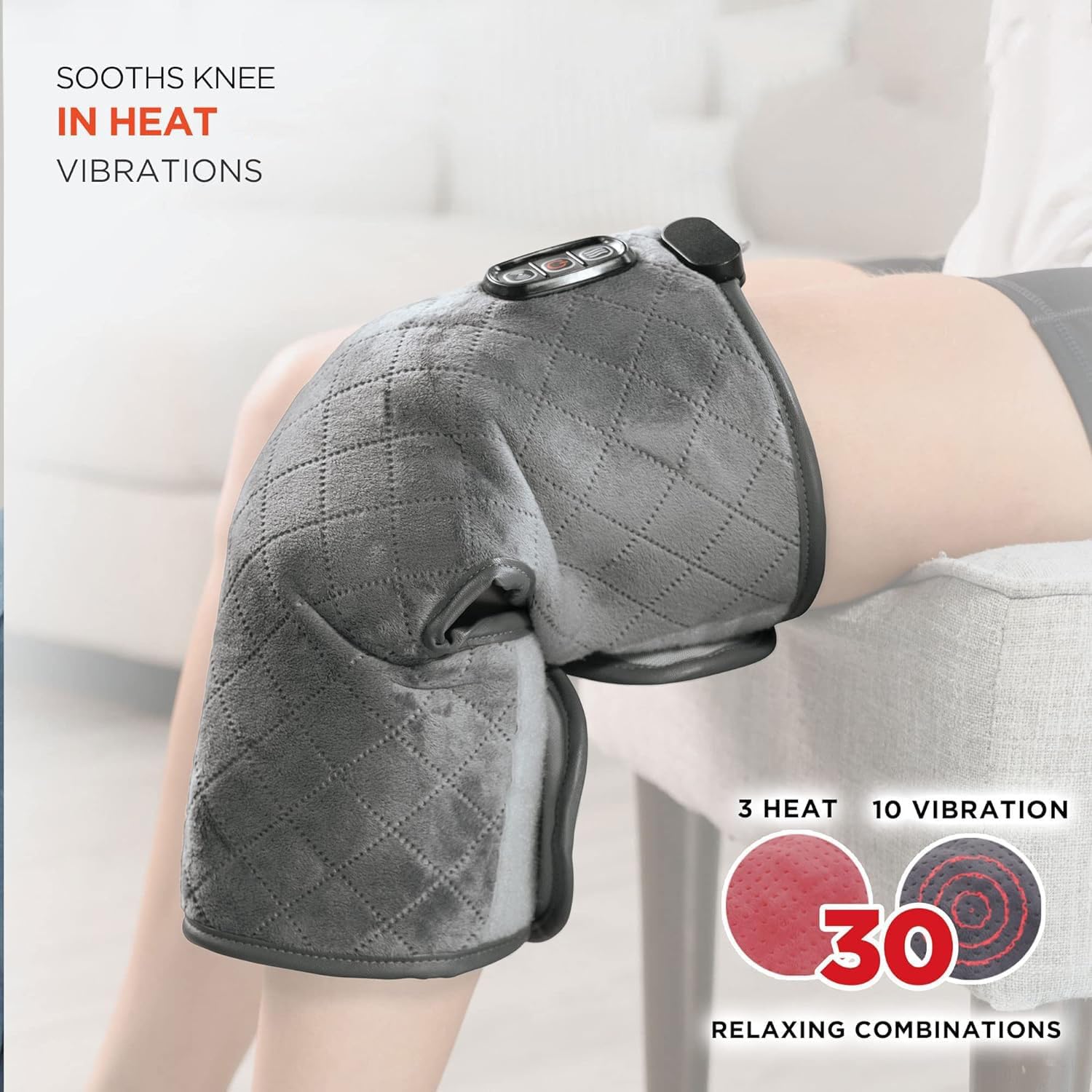 Mokshith Cordless Knee Massager with Heat and Vibration, Heating Pad for Knee Elbow Shoulder,2 Heat & 5 Message Settings for 10 Relaxing, Heated Knee Brace Wrap