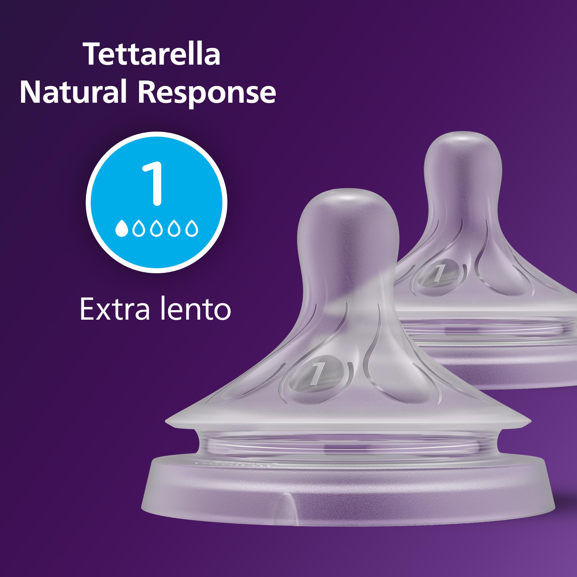 Philips Avent Tettarella per biberon Natural Response - 2 tettarelle per biberon a flusso 1, per neonati, senza BPA (modello SCY961/02)