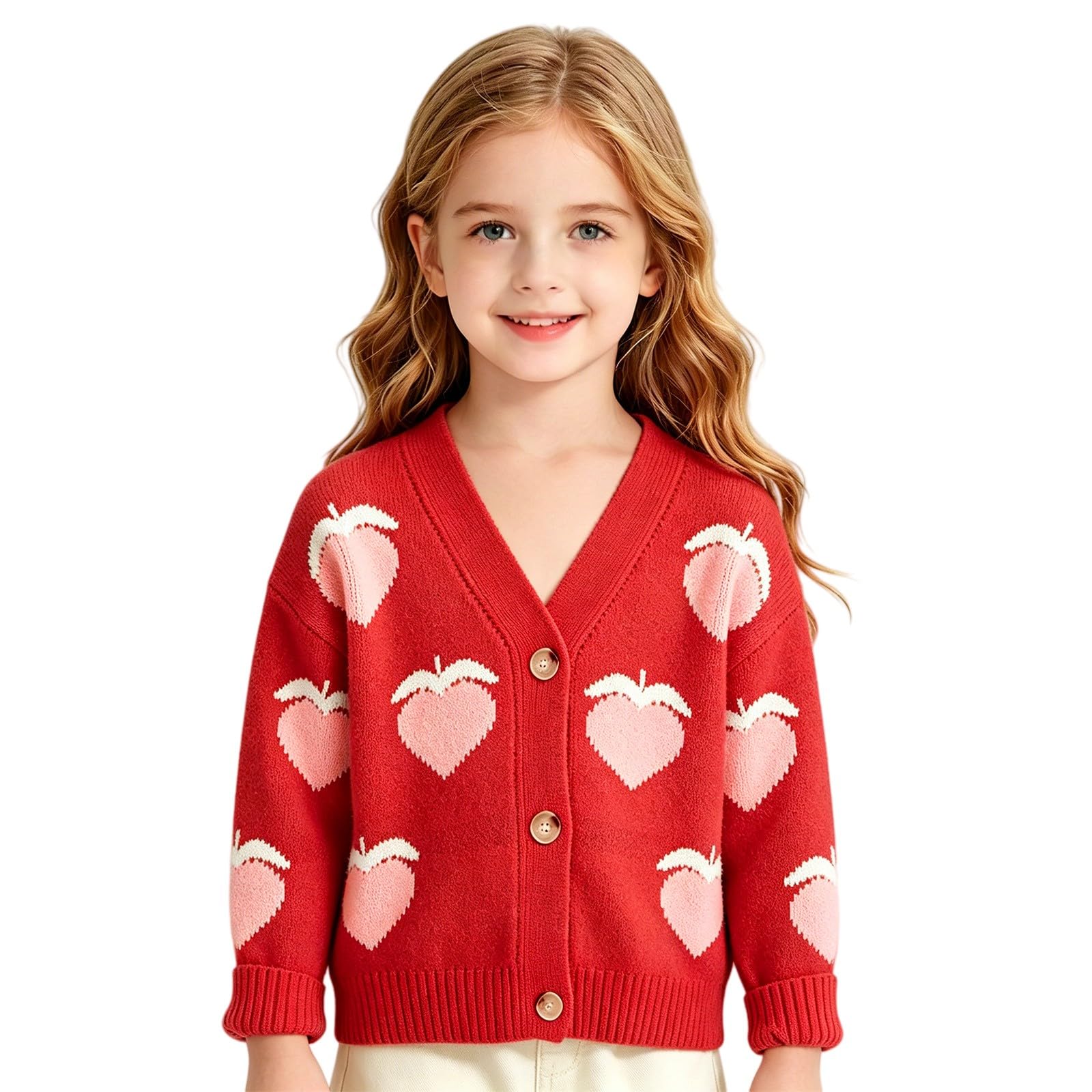 Cárdigans para niñas para primavera y otoño, patrón melocotón chaqueta de