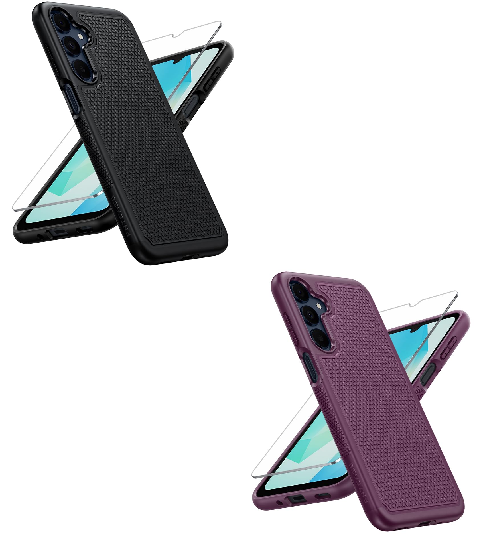 FNTCASE for Samsung Galaxy A16-5G Case: Dual Layer Protective Heavy Duty Cell Phone Cover with Non Slip Textured Back (Black+Burgundy Purple)