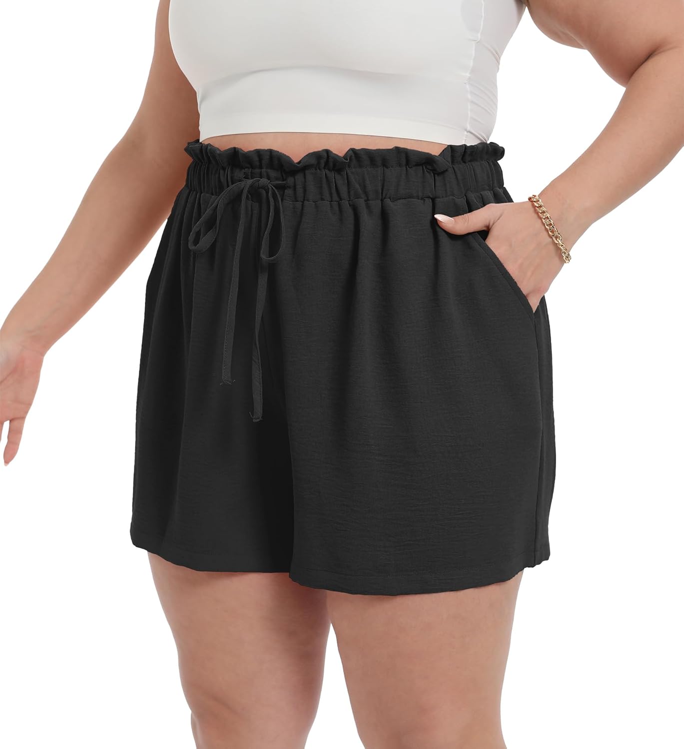 OLRIK Plus Size Shorts for Women 2026 Summer Casual Ruffle Belted Waist Lightweight Adjustable Drawstring Loose with Pockets - Image 2