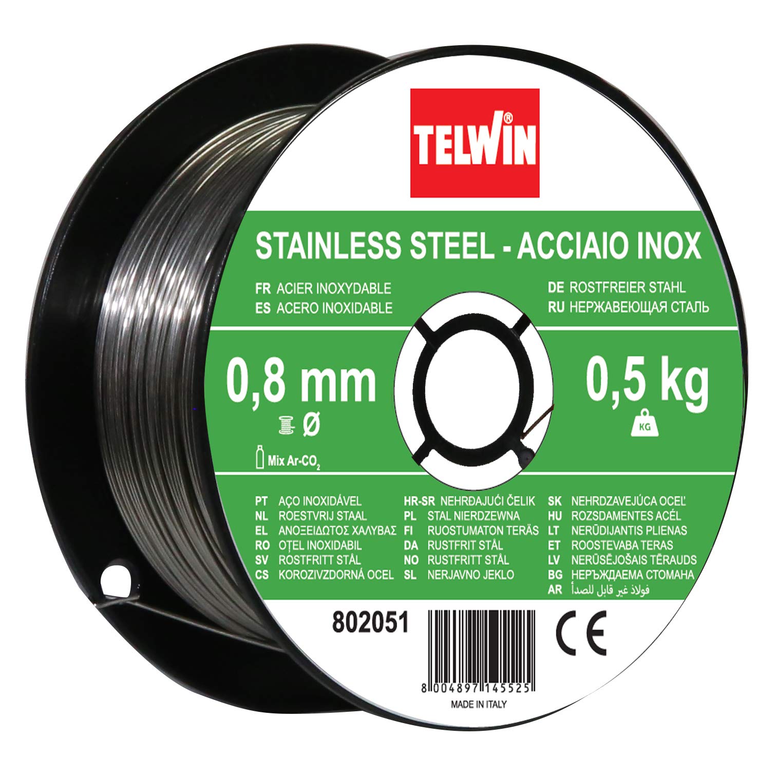 Telwin 802051 Bobine Fil Acier Inox D. 0,8 mm 0,5 kg pour Soudage, Gris