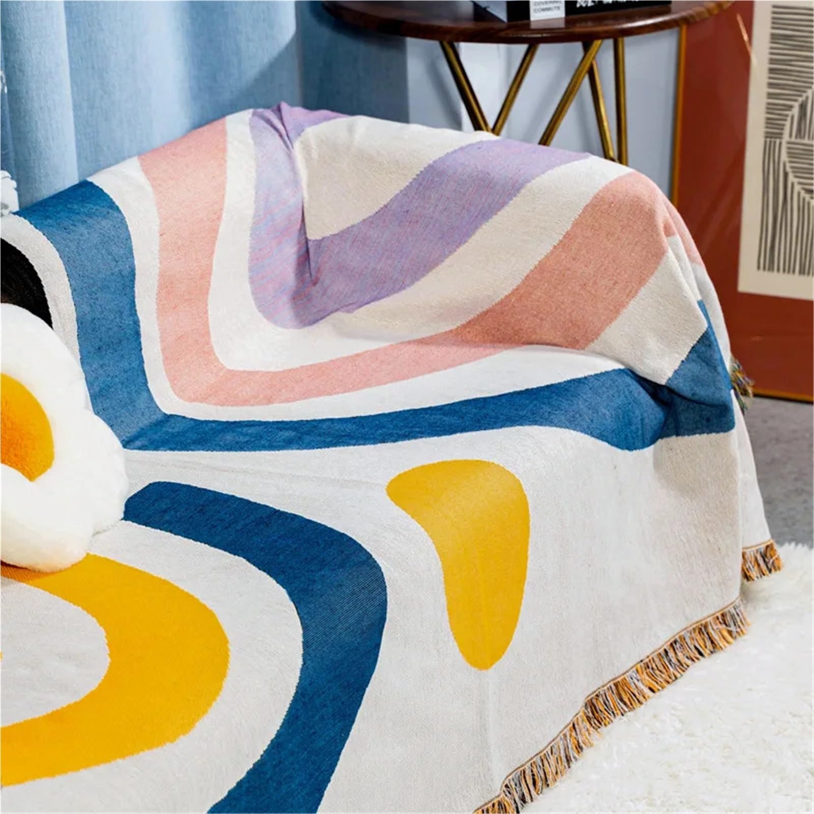 Couverture de pique-nique, tapis de camping, tapisserie jacquard, serviette de canapé simple, couverture de pique-nique multifonctionnelle pour l'extérieur, pour le jardin (160 x 130 cm) (blanc 90 x 9