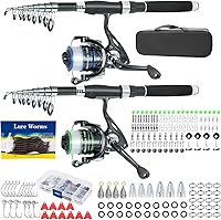 Makefishingbeeasy 2-Pack 6.9ft Carbon Fiber Telescopic Fishing Rod Reel Combo with 170pcs Worm Lure Kit & Travel Bag