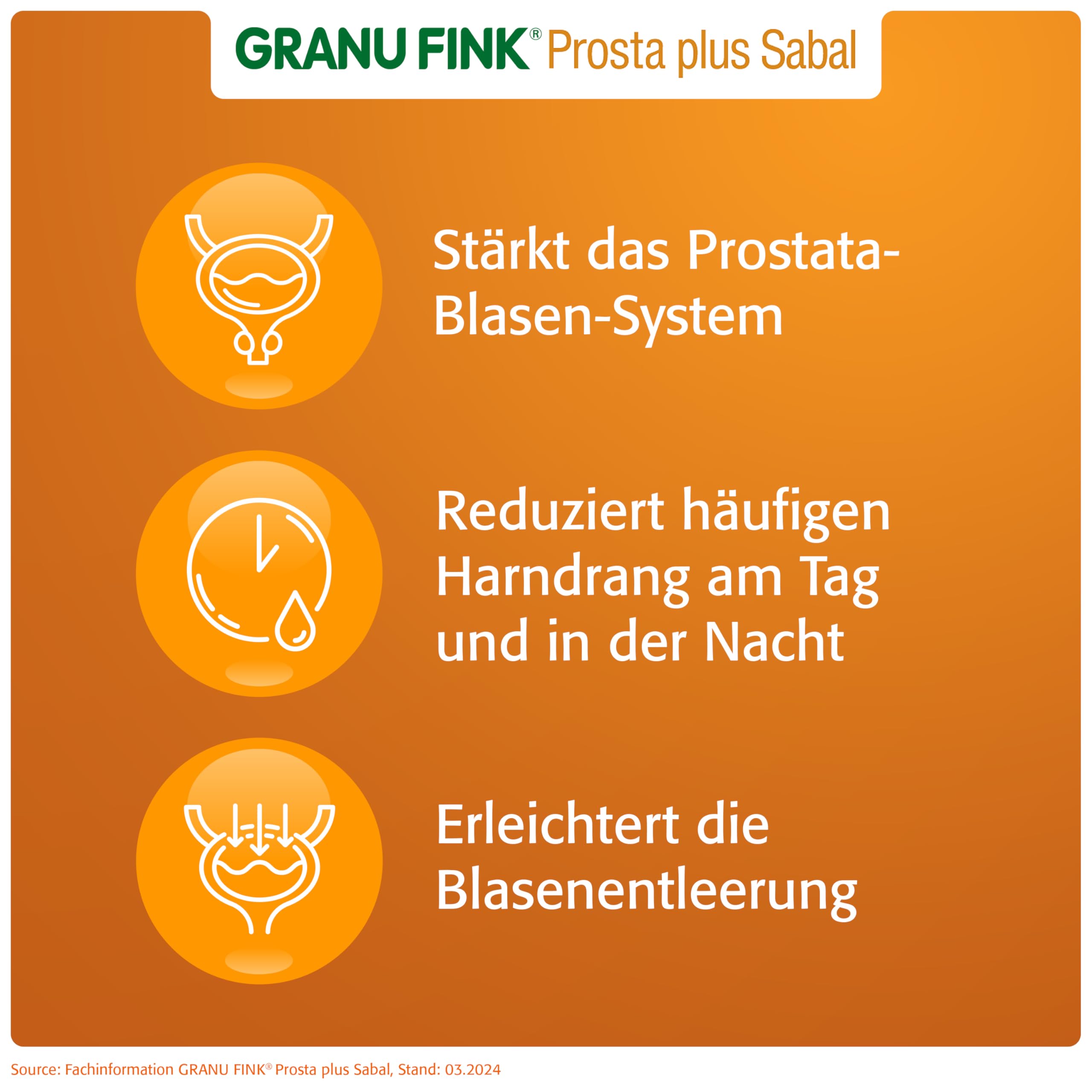 GRANU FINK Prosta plus Sabal – Prostata-Kapseln zur Stärkung des Prostata-Blasen-Systems – mit Uromedic Kürbis und Sägepalme – made in Germany – 60 Hartkapseln