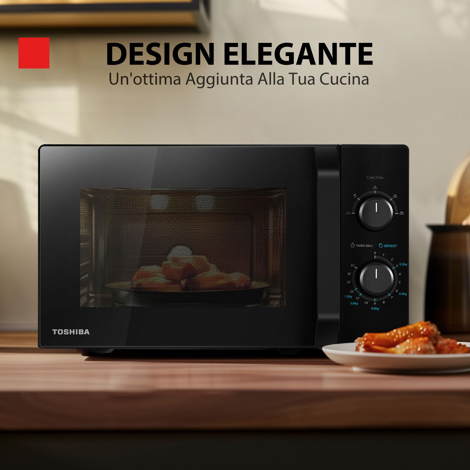 Toshiba MW2-MM20P(BK) - Forni a microonde standard, 20 Litri, 800 W, 5 livelli di potenza con pratica funzione di scongelamento, illuminazione a LED interno/Nero