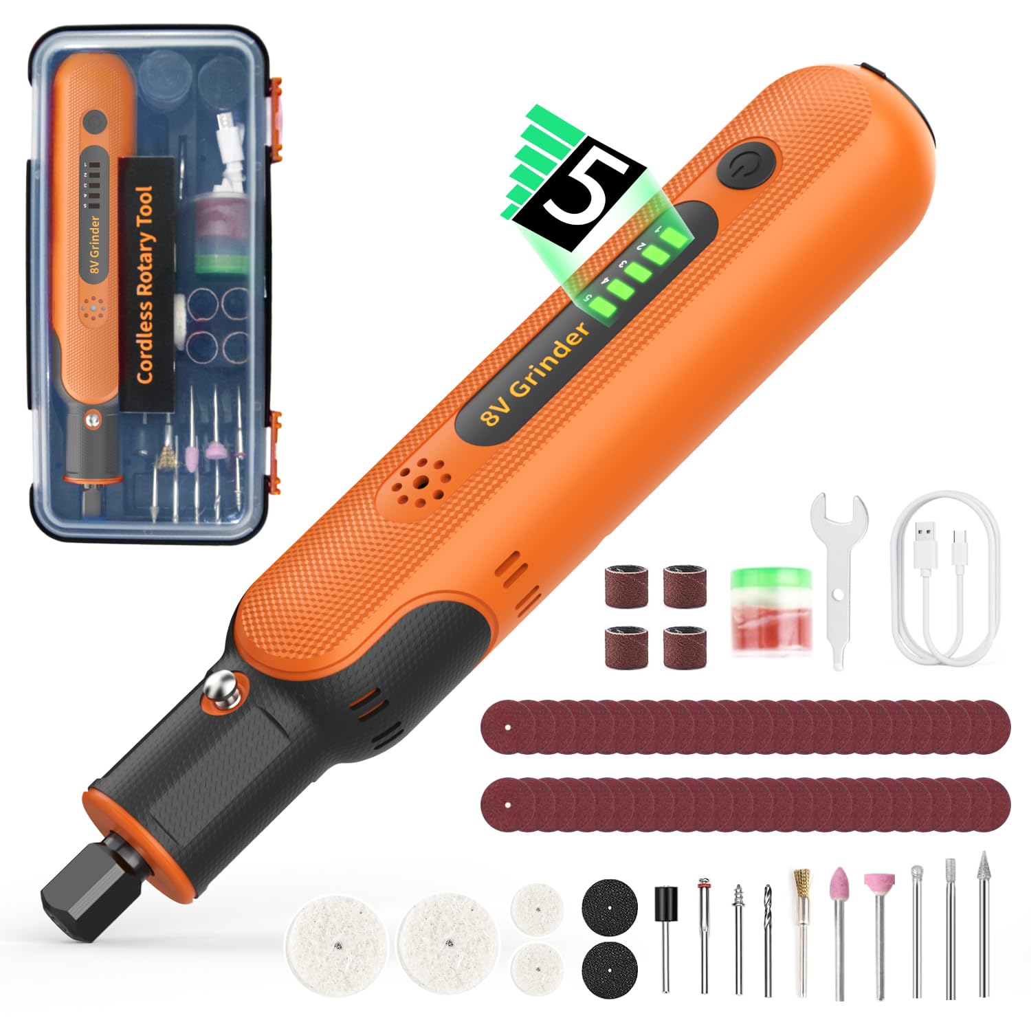 Cordless Rotary Tool - 2.2Ah 8V Power Rotary Tools 5 Speed 25000RPM, Multi Tool with 74pcs Accessories Set,Rechargeable Grinder for Carving, Cutting, Sanding, Drilling, Polishing and DIY Crafts