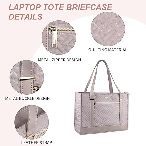Miniatura 10 de EMPSIGN Bolsa de mano para laptop de 16 pulgadas, elegante bolsa de hombro para computadora para el trabajo, maletín acolchado de gran capacidad,