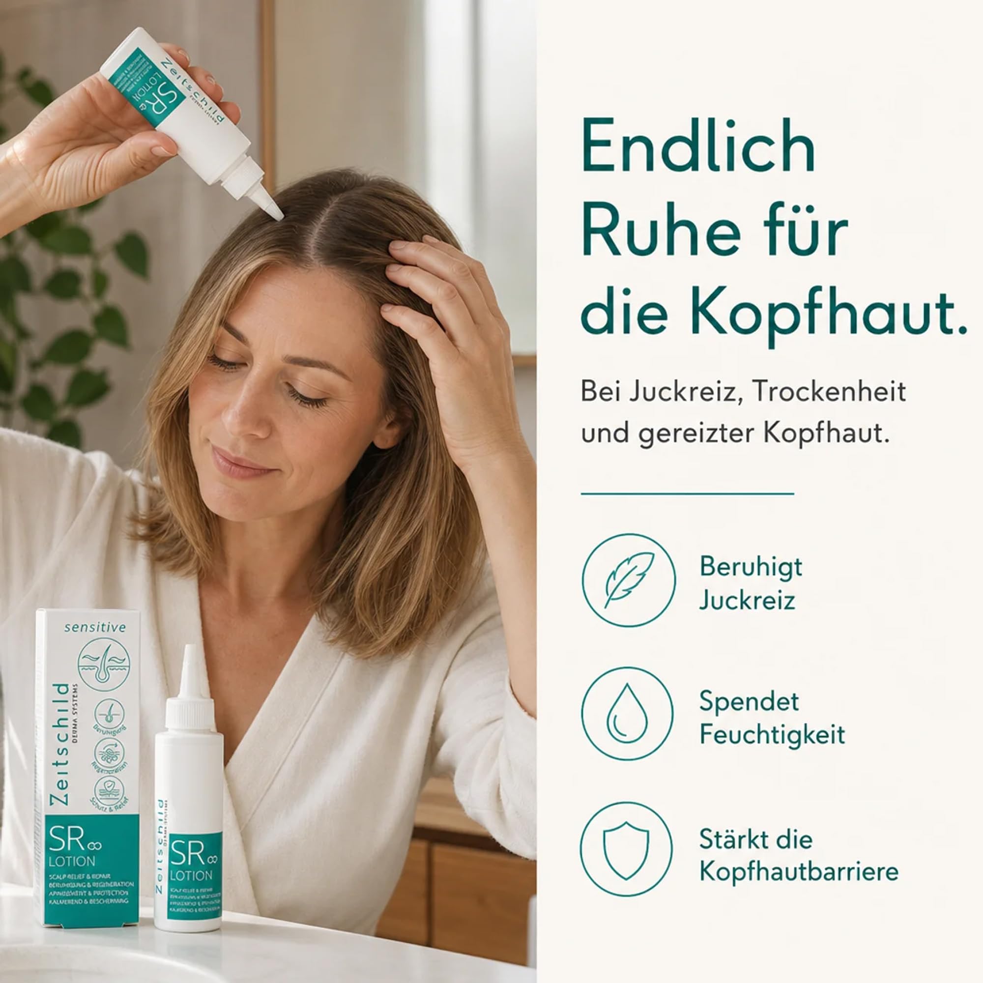 SR Lotion Kopfhautpflege 90 ml - Beruhigende Lotion gegen Juckreiz, Schuppen & gereizte Kopfhaut I mit Niacinamid & OLT-Technologie I parfumfrei, leicht, Made in Germany