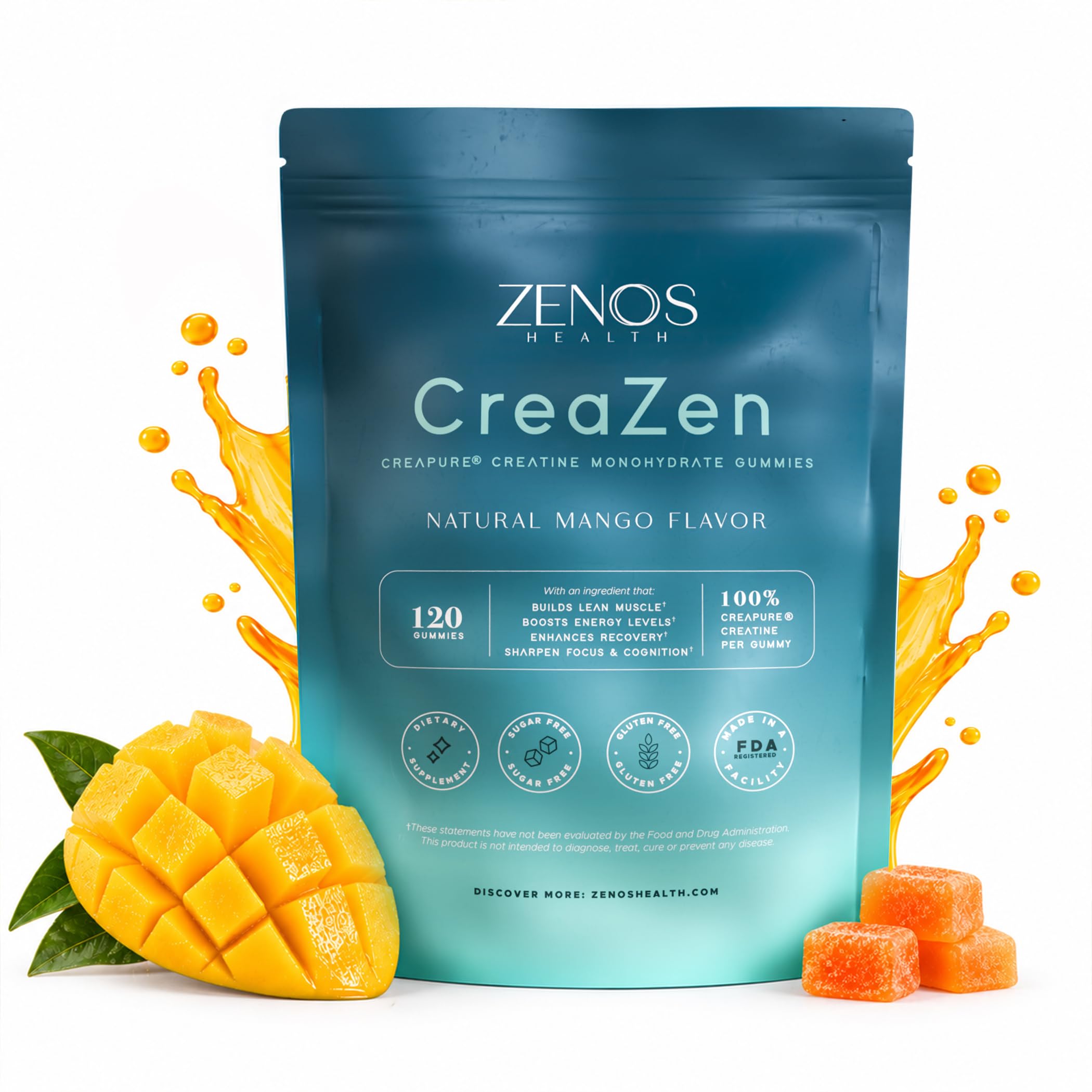 Zenos Health Creatine Monohydrate Gummies for Women & Men, Mango 120 Ct