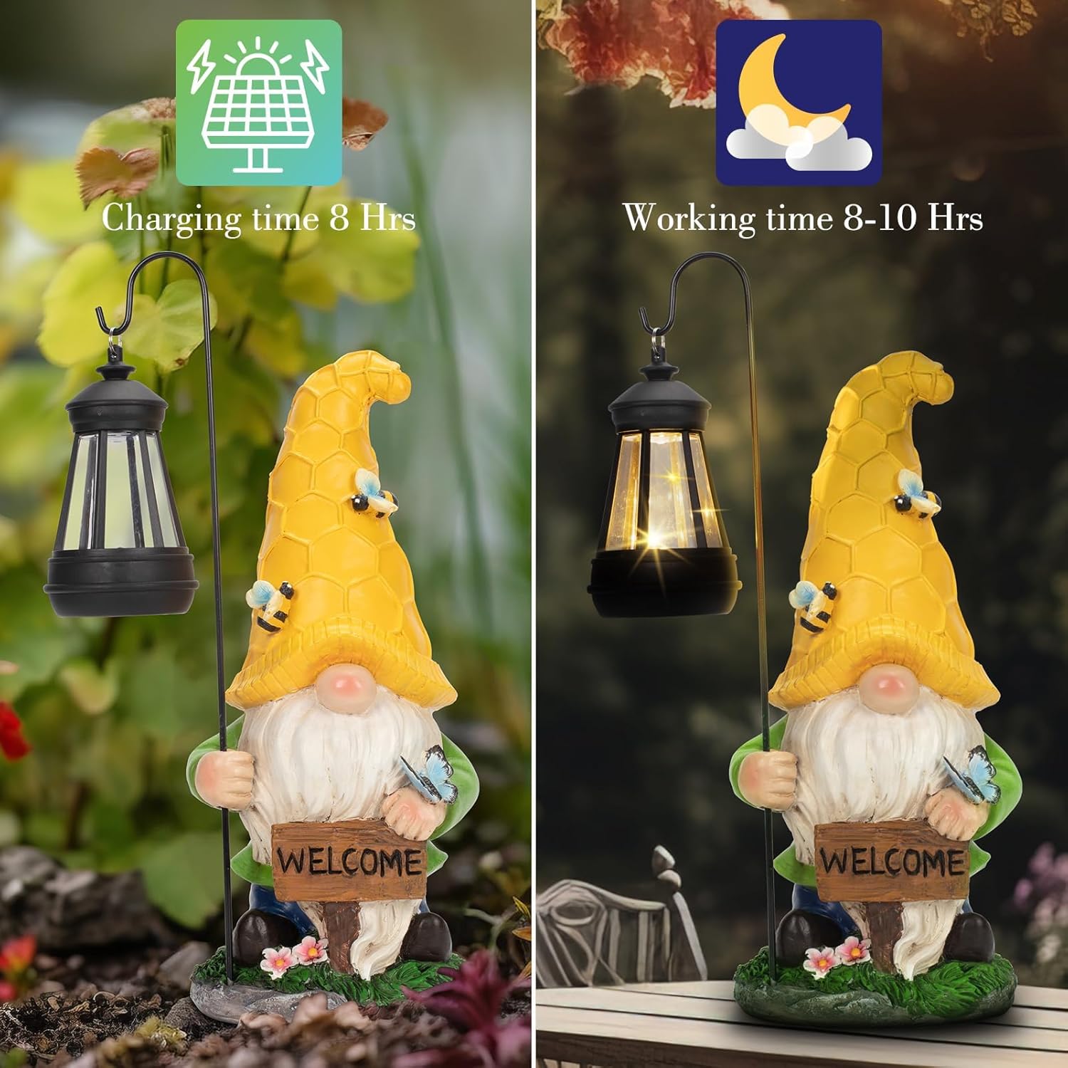 Solar Garden Gnome Statue with Lantern - Hand-Painted Resin Gnome Decor, IP44 Waterproof Outdoor Figurine for Yard Patio Porch, for Mom Women Housewarming Christmas