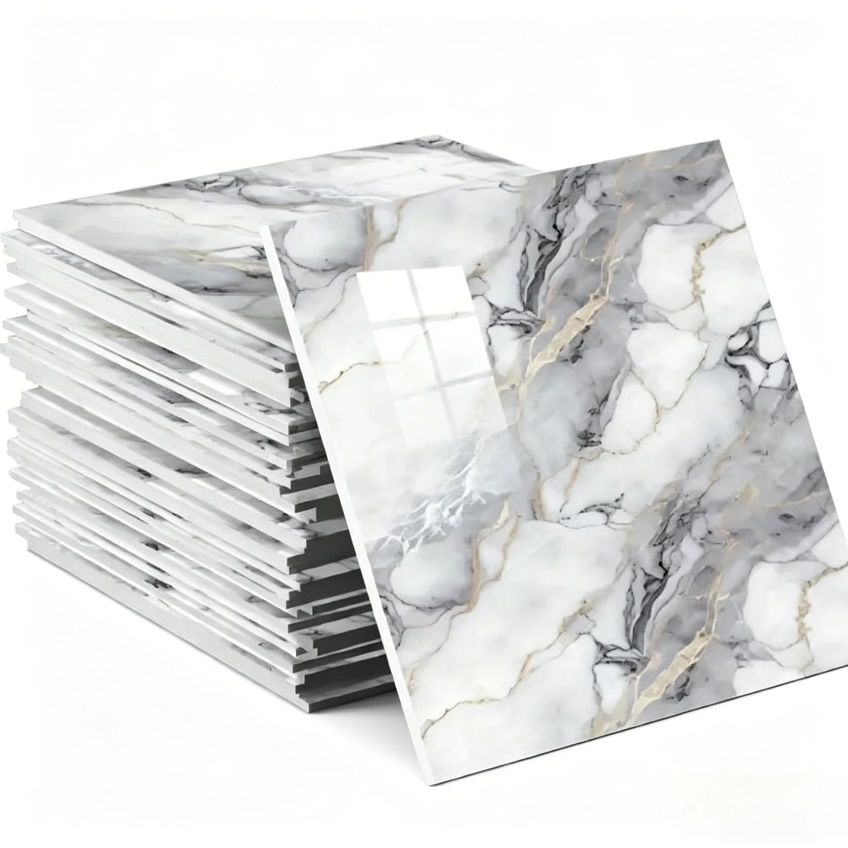 10 Pack Peel and Stick Wall Tiles 30x30cm | Marble with Gold Vein Effect | Waterproof PVC Panels for Kitchen, Bathroom | Self-Adhesive, Easy DIY & Removable