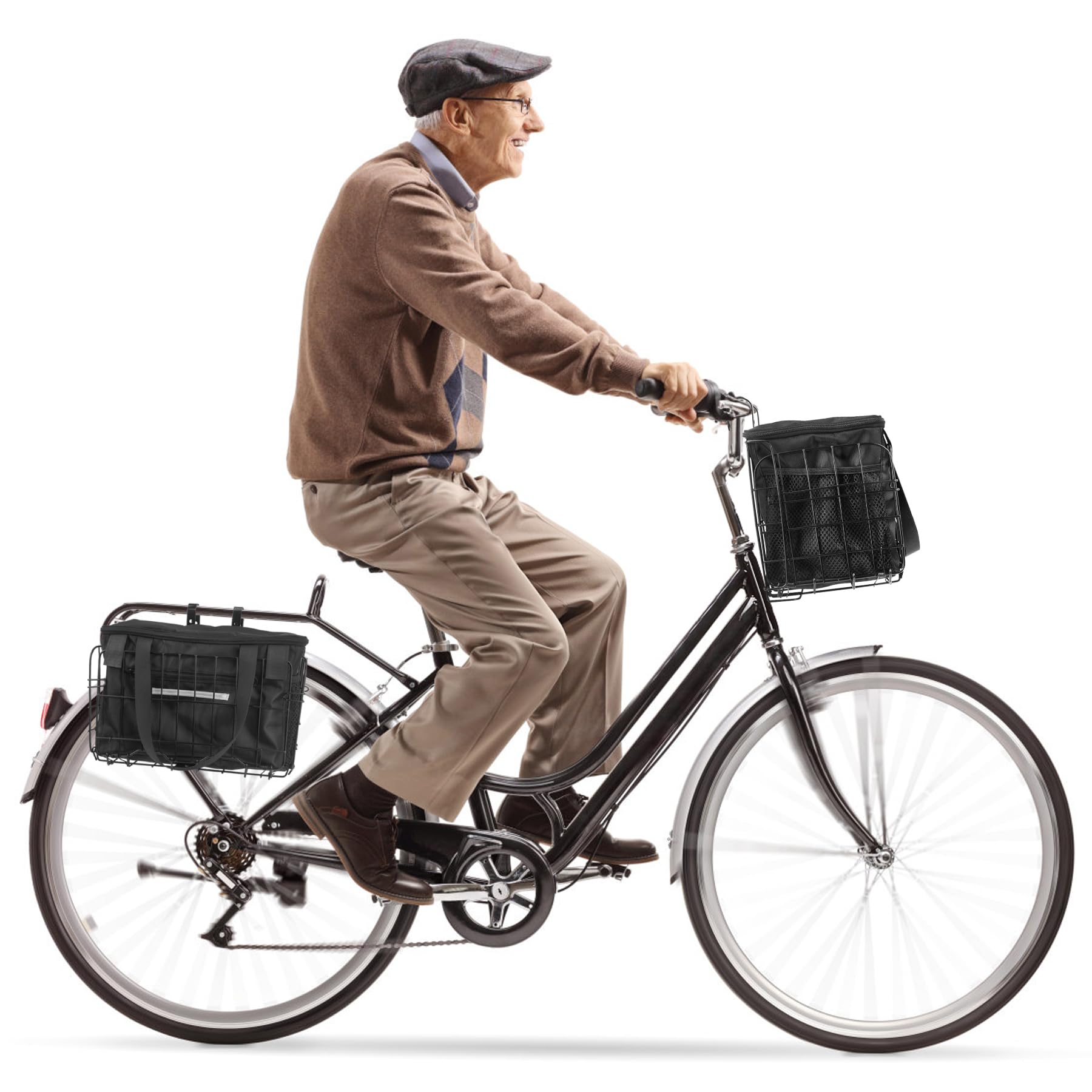 Spesh Foldable Bicycle Basket Steel Wire Bike Basket with Black Liner Bag Quick Release Design Bicycle Cargo for Carrying Grocery