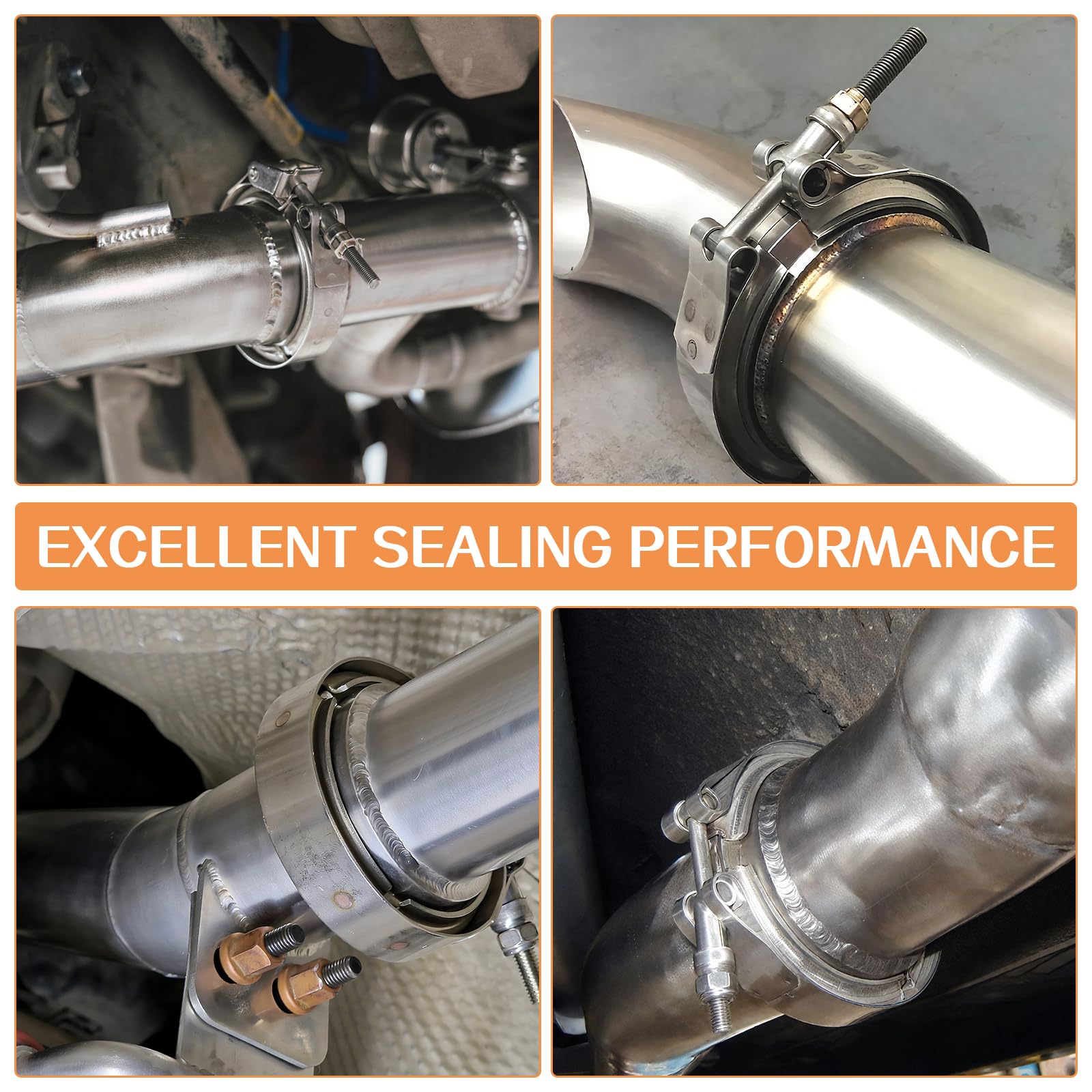 Fascetta V-Band + Flangie Ø 63,5 mm (2,5'') Kit completo in Acciaio Inox 304 Fascetta a serraggio rapido per scarico e turbo con anelli centraggio e fascetta per tubo turbo (1 pezzo, argento)