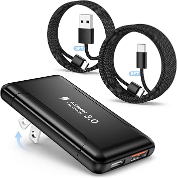 Dual Port USB C Wall Charger,50W Flat Thin Charging Block with USB C Cable