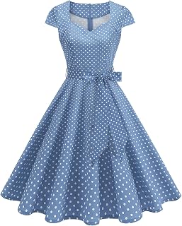IKADEX Women's Retro Formal Cocktail Party Dresses 1950s Cap Sleeve Polka Dot Swing Dress with Belt for Wedding Church