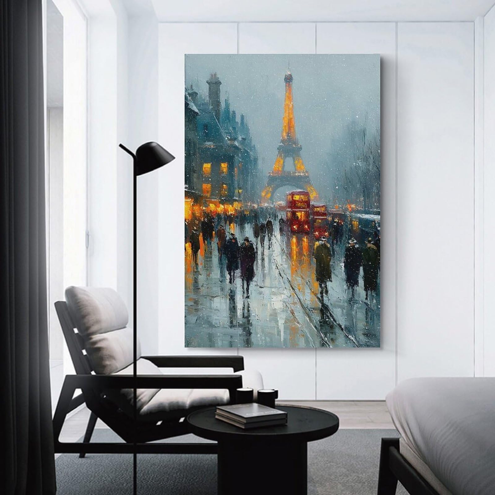 Junmoney Unframe-Style-2 Parisian Winter Snowfall Canvas Wall Decor, 08X12inch(20X30cm), For Flats, Guest Rooms Or Compact Rooms, Decorative Canvas Decor For Home Updates