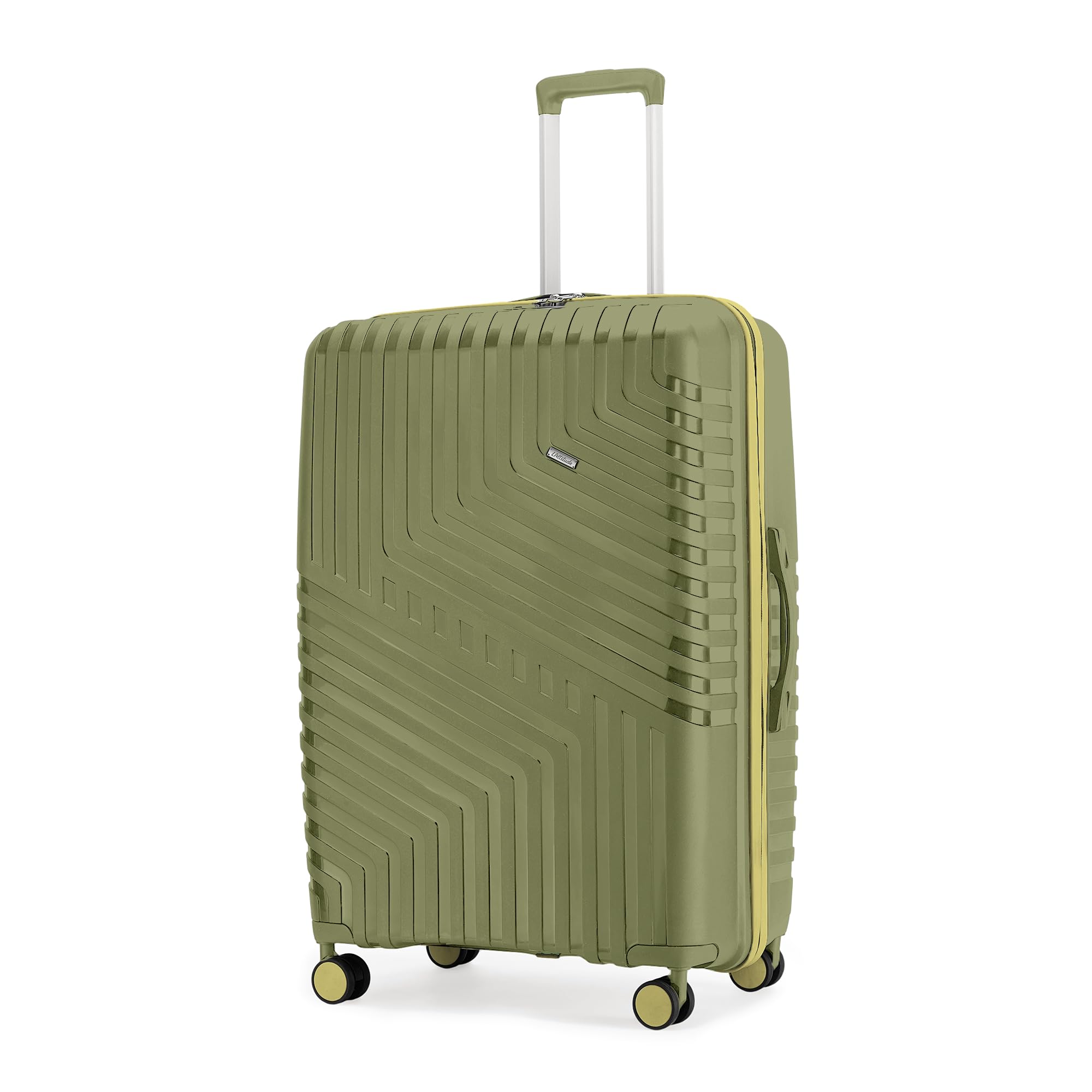 LAttitude By Provogue Core Medium Check-in Suitcase 65 cm 24 inch Polypropylene Hard Trolley Bag, 8 Spinner Wheels, Recessed Number Lock, Lightweight Luggage for Men & Women Moss Green/Lunar Yellow