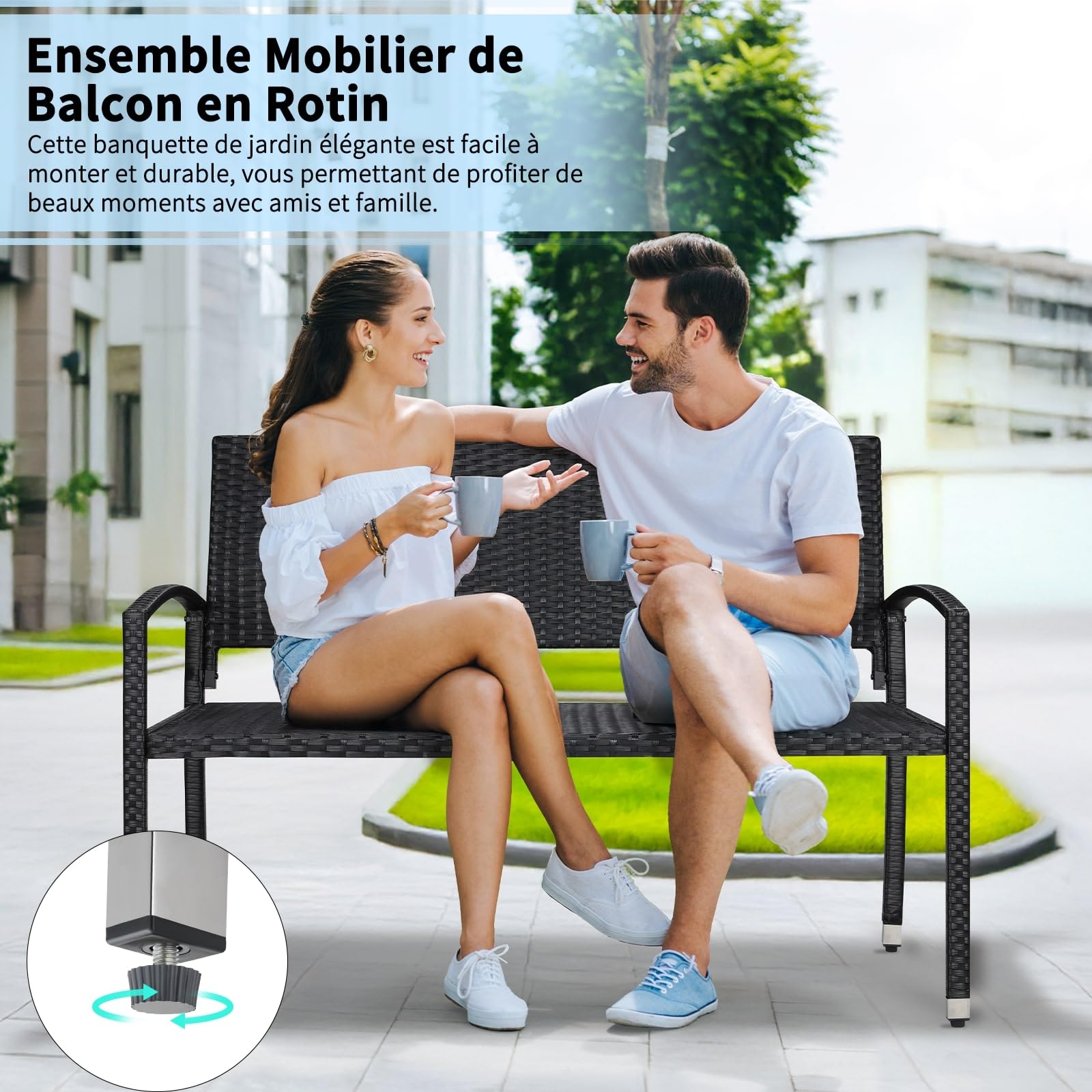 LIFERUN Banc de Jardin en Rotin, Banc Extérieur en Polyrotin