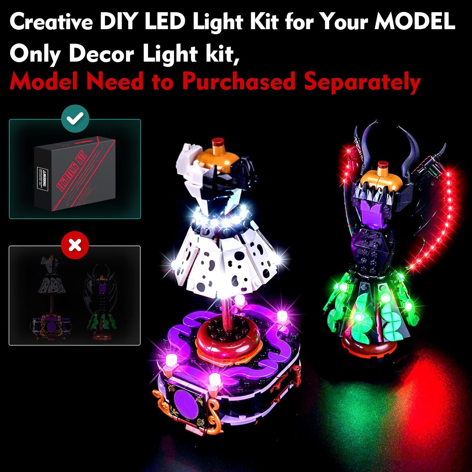 Light kit Compatible with Lego 43262 Maleficent's and Cruella De Vil's Dresses - No Model Only Light, LED Lighting Accessories Compatible with Lego Marlene Faison and Kuyla's Modern Skirts Set