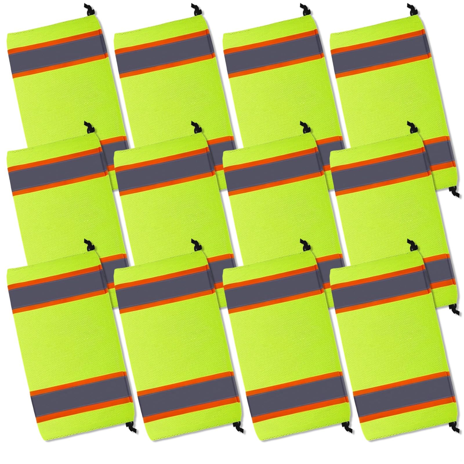 Lot de 12 guêtres réfléchissantes haute visibilité, maille jaune fluo, polyester réglable, parfaites pour la randonnée, le camping et les sports de plein air
