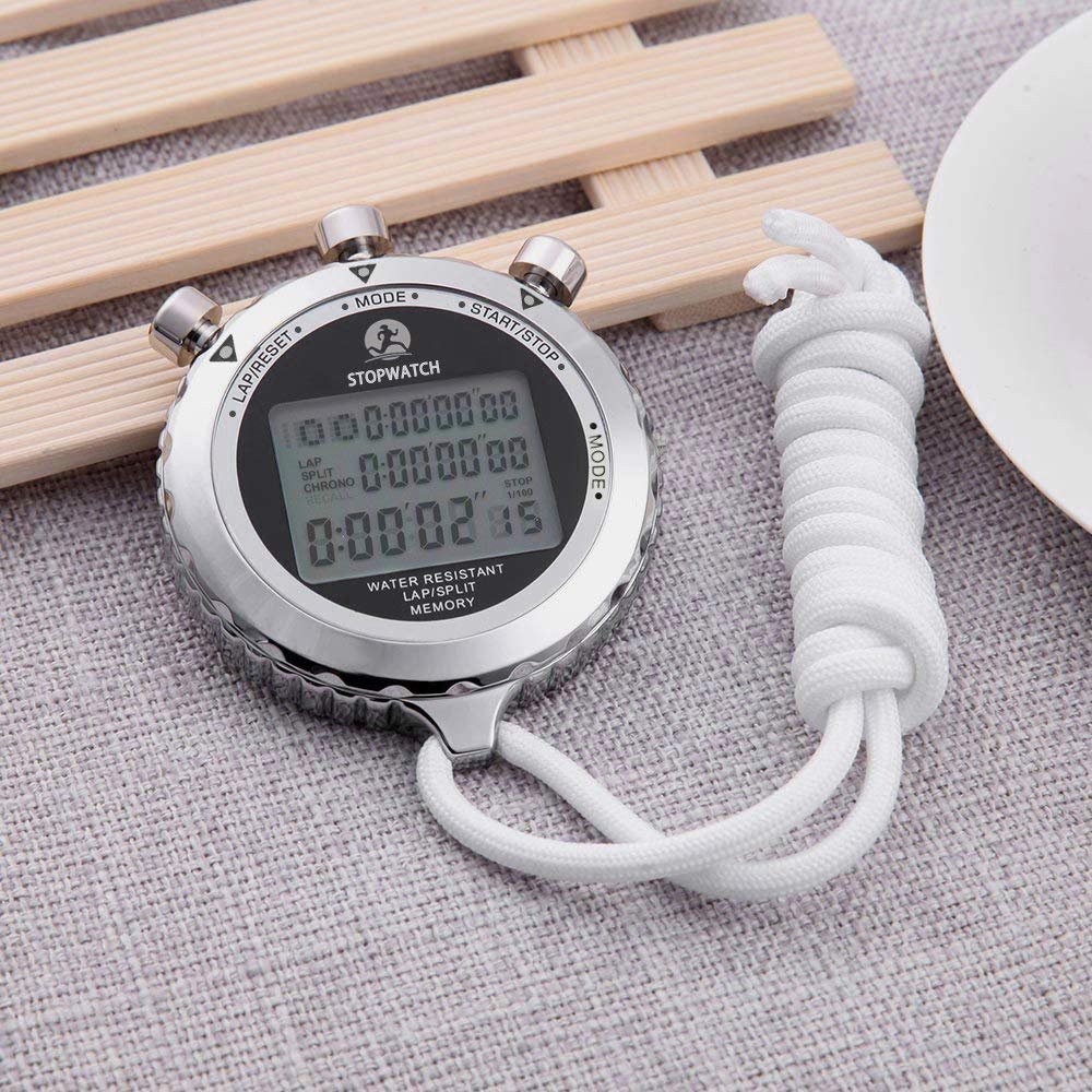 LAOPAO Metalowy stoper, 1/100 sekundy, 100 pamięci, wodoodporny elektroniczny chronograf na co dzień, do piłki nożnej, baseballu, sportów na świeżym powietrzu
