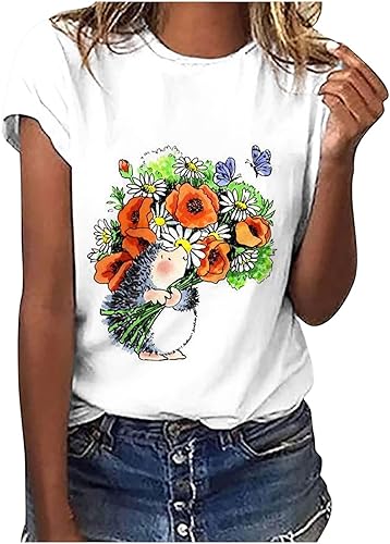 Camiseta de manga corta con diseño de erizos vintage para mujer, diseño de erizo, estilo casual