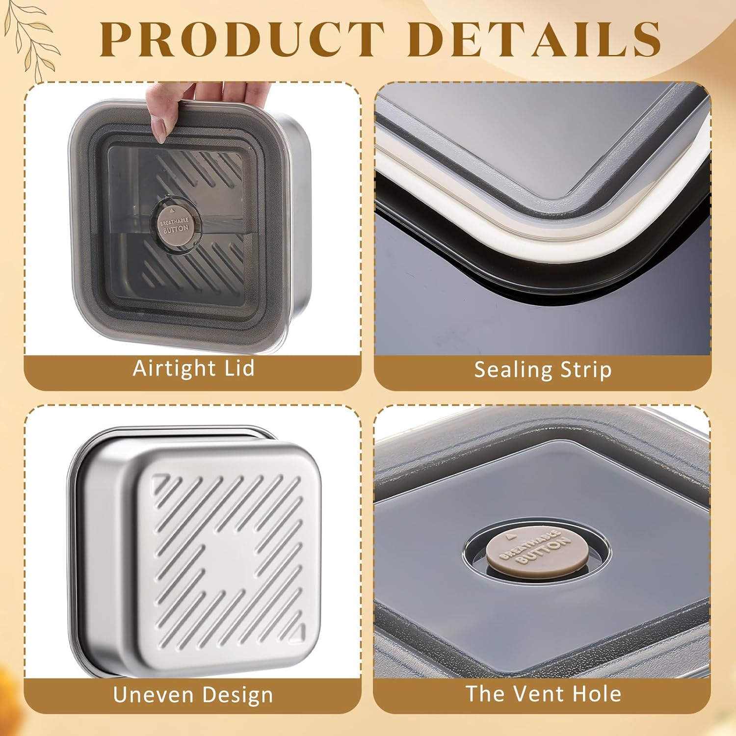 4 Pack 43oz Large Stainless Steel Sandwich Containers with Lids, Leak-proof Reusable Lunch Boxes, Meal Prep Bento Box, Food Storage Containers for Snacks & Fruits, Dishwasher Safe, 1300 ml - Image 3