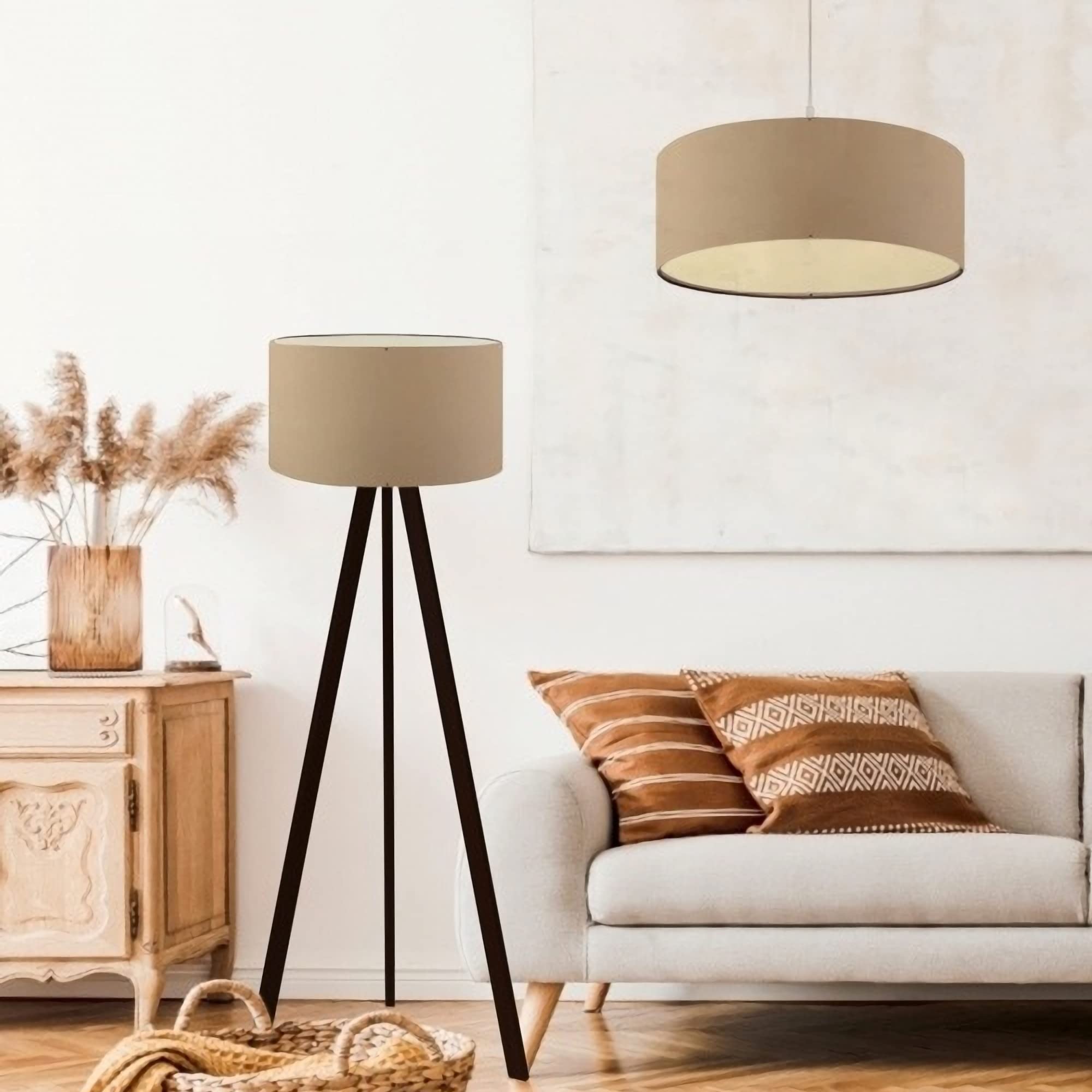lux.pro Leuchtenset Scunthorpe Stehleuchte mit Pendelleuchte im Set 1 x E27 Standlampe Hängeleuchte 2 tlg. Deckenlampe für Wohnzimmer Schafzimmer ohne Leuchtmittel Beige Beleuchtung