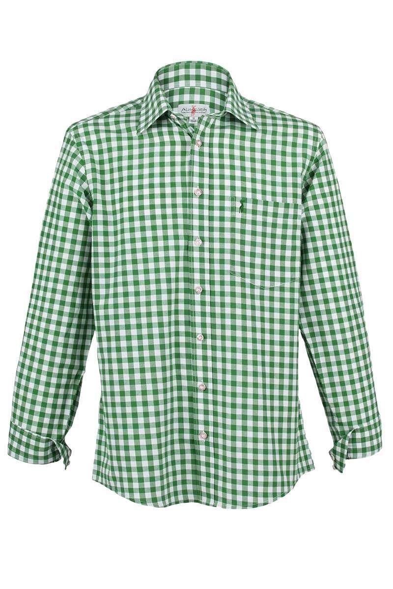Almsach Herren Stehkragenhemd | Grün XXL | Langarm Business Hemd