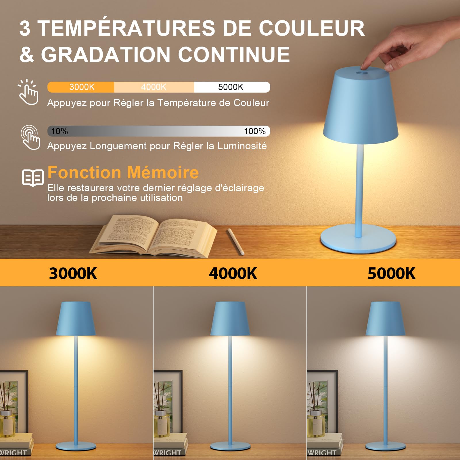 2 Pièces Lampe de Table LED Sans Fil pour Extérieur Intérieur
