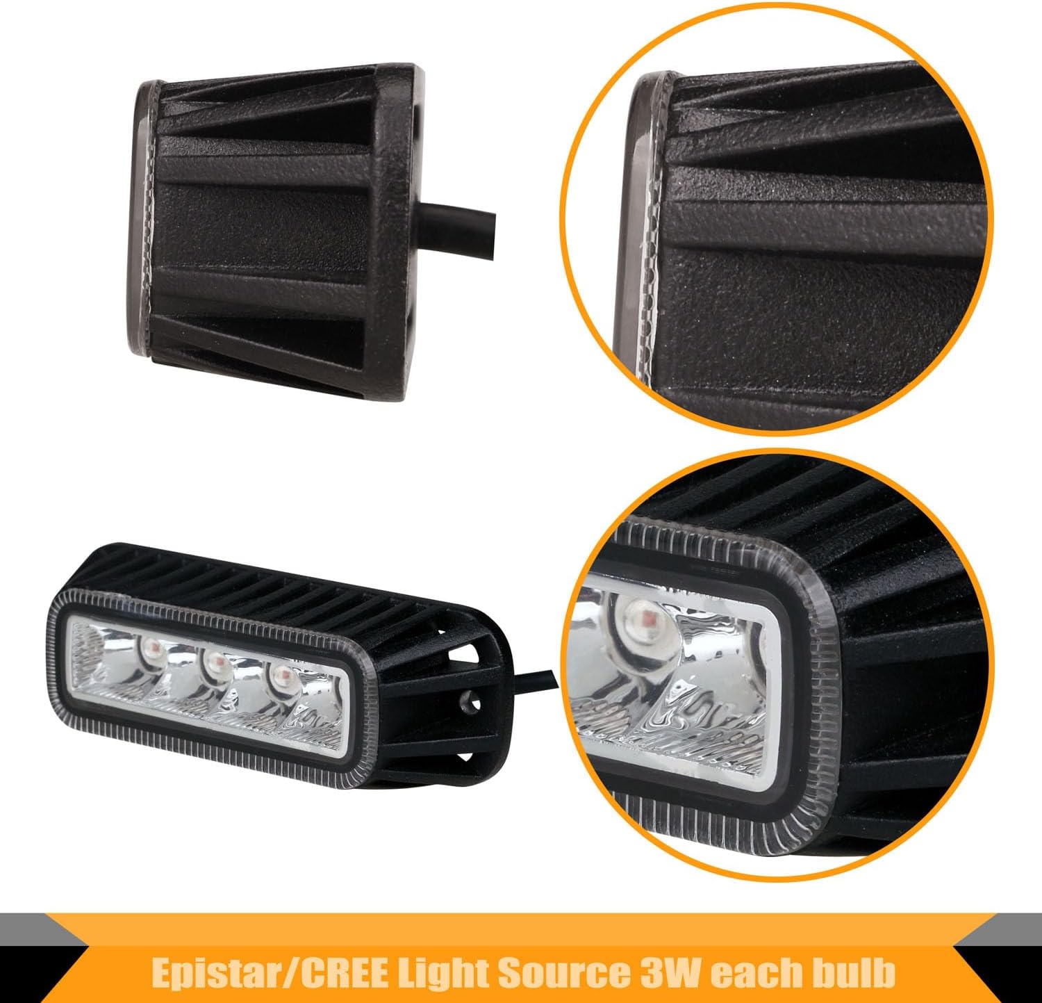 4 pcs 4" x 1.5" Rectangle LED Amber Strobe Light, 4 LED 12W IP65 Waterproof, Super Bright High Powered Strobe for Towing 6 Flash Patterns (Built in Flasher) Surface Mount 10V-30V