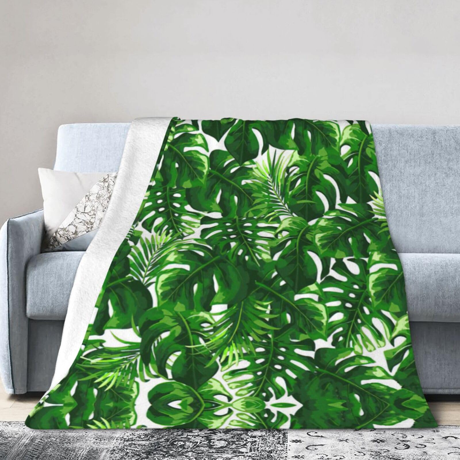 Soft Cosy Fleece Warm Throw Monstera Deliciosa Banana Palm Print Blanket