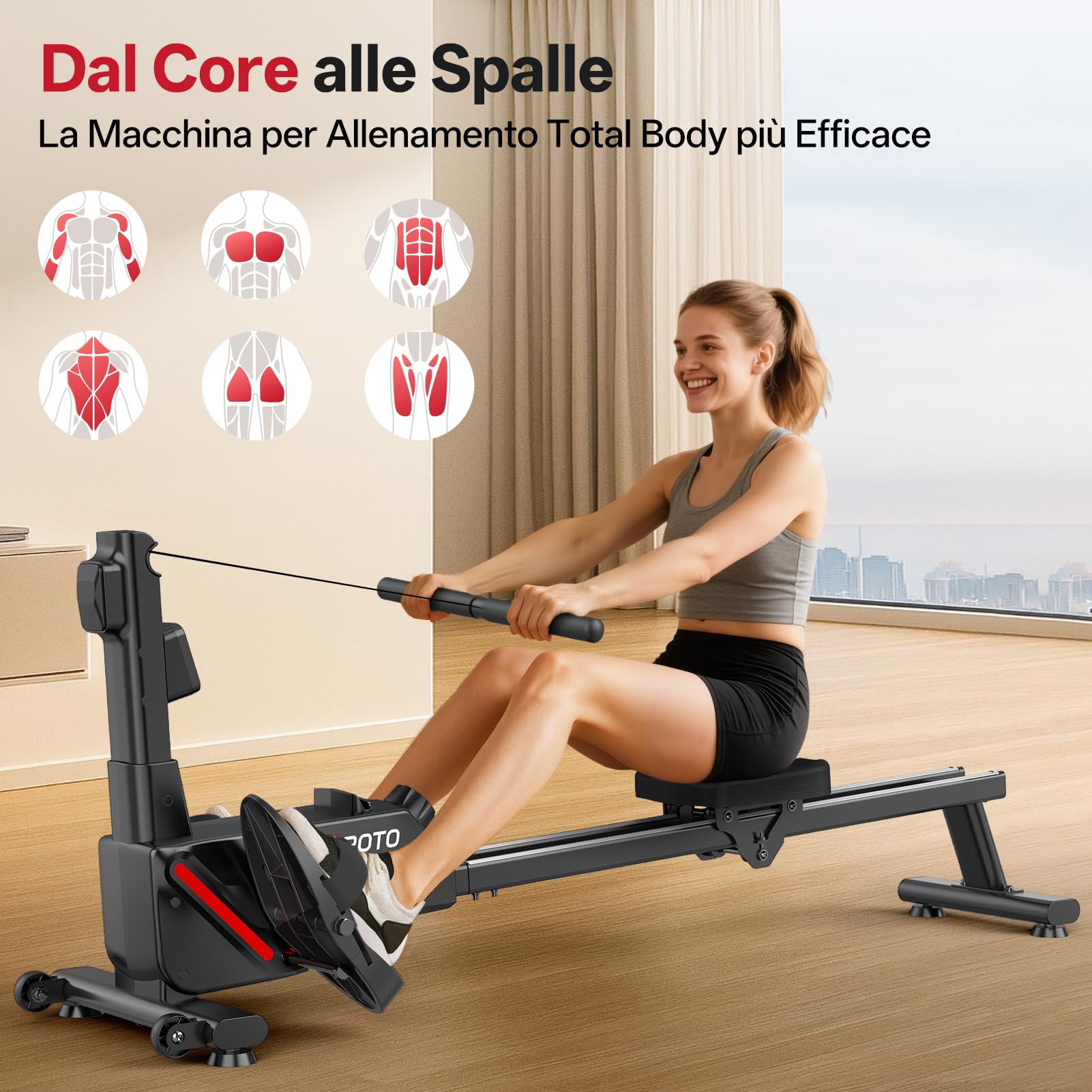 JOROTO Vogatore Domestico, 16 Livelli Resistenza - Rower Magnetico Ultra Silenzioso con App Kinomap, Doppia Guida per Stabilità, Compatto e Facile da Montare, Attrezzo Fitness per la Casa