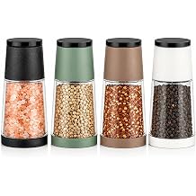 Manual Salt and Pepper Grinder Set, 4 Pack Refillable Spice Grinders, 468ml Large Capacity Adjustable Coarseness Mills for Sea Salt, Black Pepper, Chili Flakes and Seasonings, BPA-Free