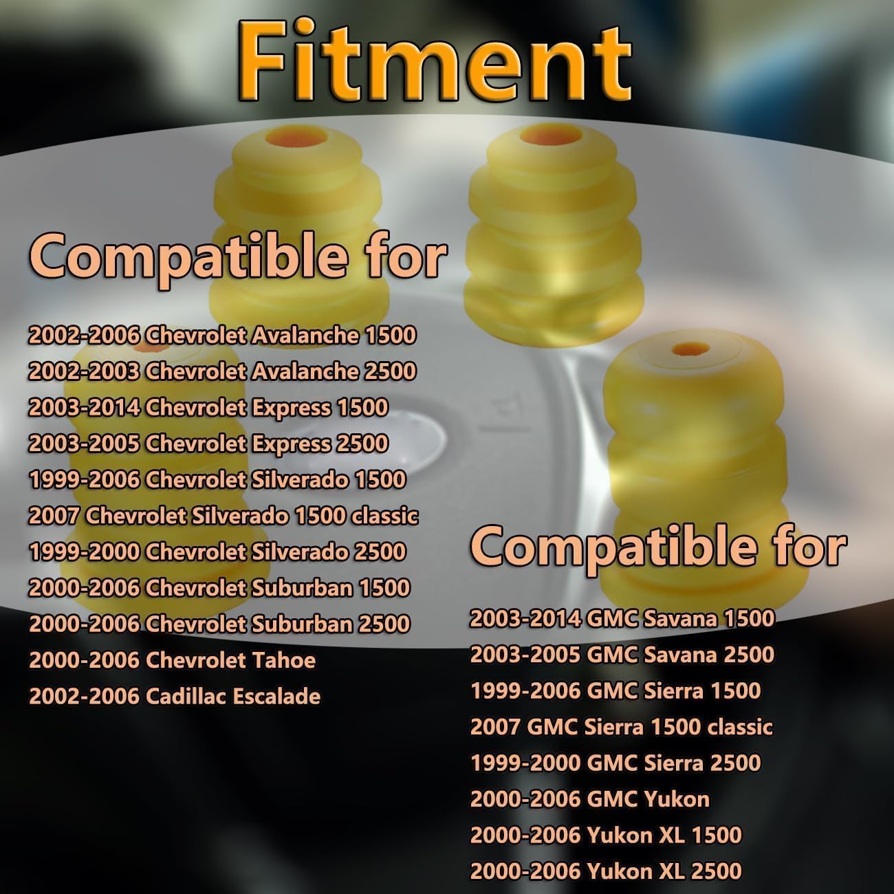 Cheriezing Two Control Arm Bumpers and Two Control Rear Axle Bumpers Compatible with Suburban Avalanche Yukon Truck Replaces# 905-208 15153958 15039397