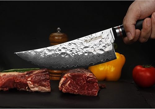 Miniatura 7 de YOUSUNLONG Cuchillo de carnicero de 8 pulgadas  Cortadores de carne japoneses martillados de acero inoxidable Damasco mango de madera de plomo