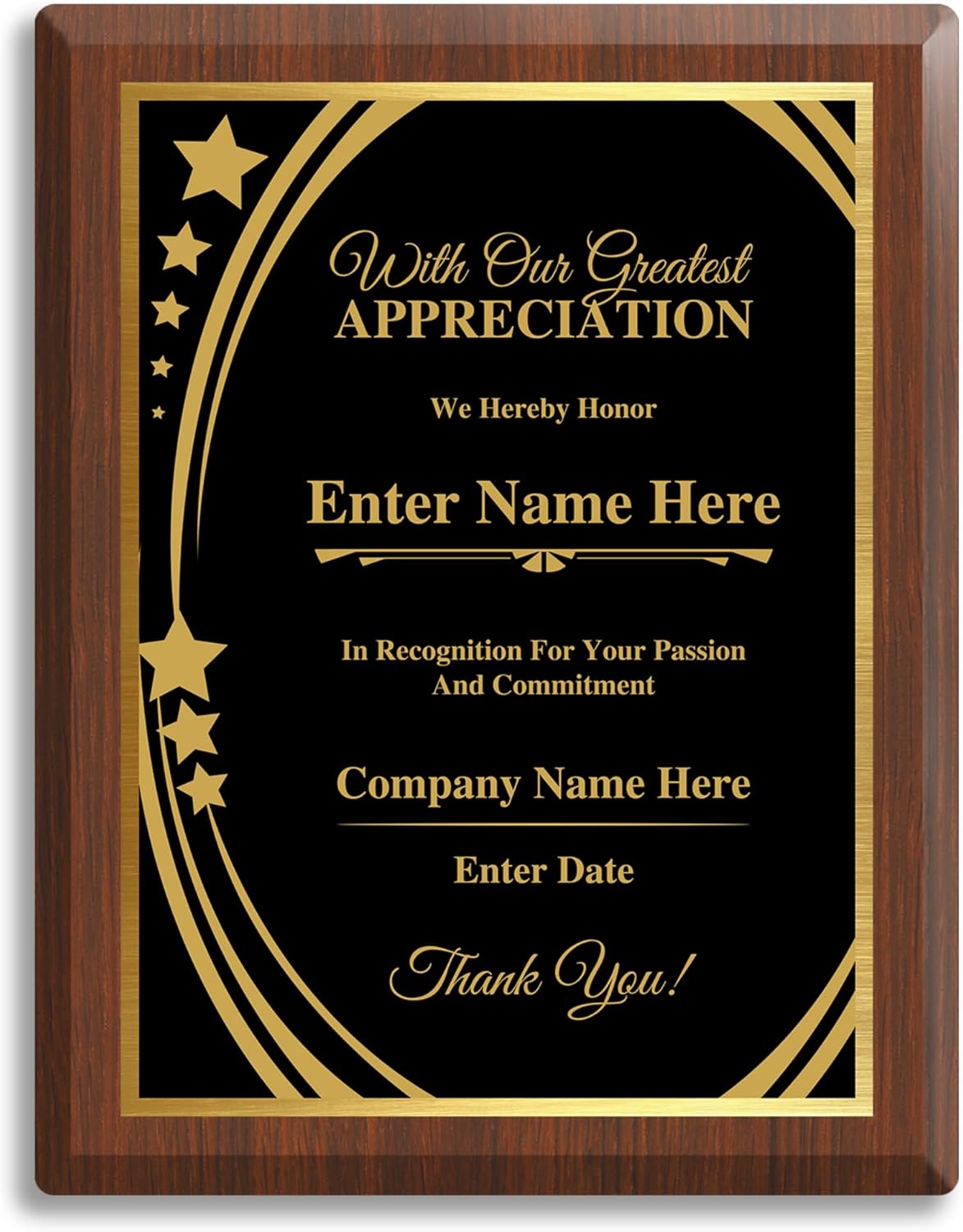Elegant Custom Plaque - Add Your Own Text or Logo - Personalized Award Plaque for Employee of the Month, Ideal as Recognition Awards for Employees, Retirement, and Service Appreciation (Greatest Appreciation, 7" x 9")