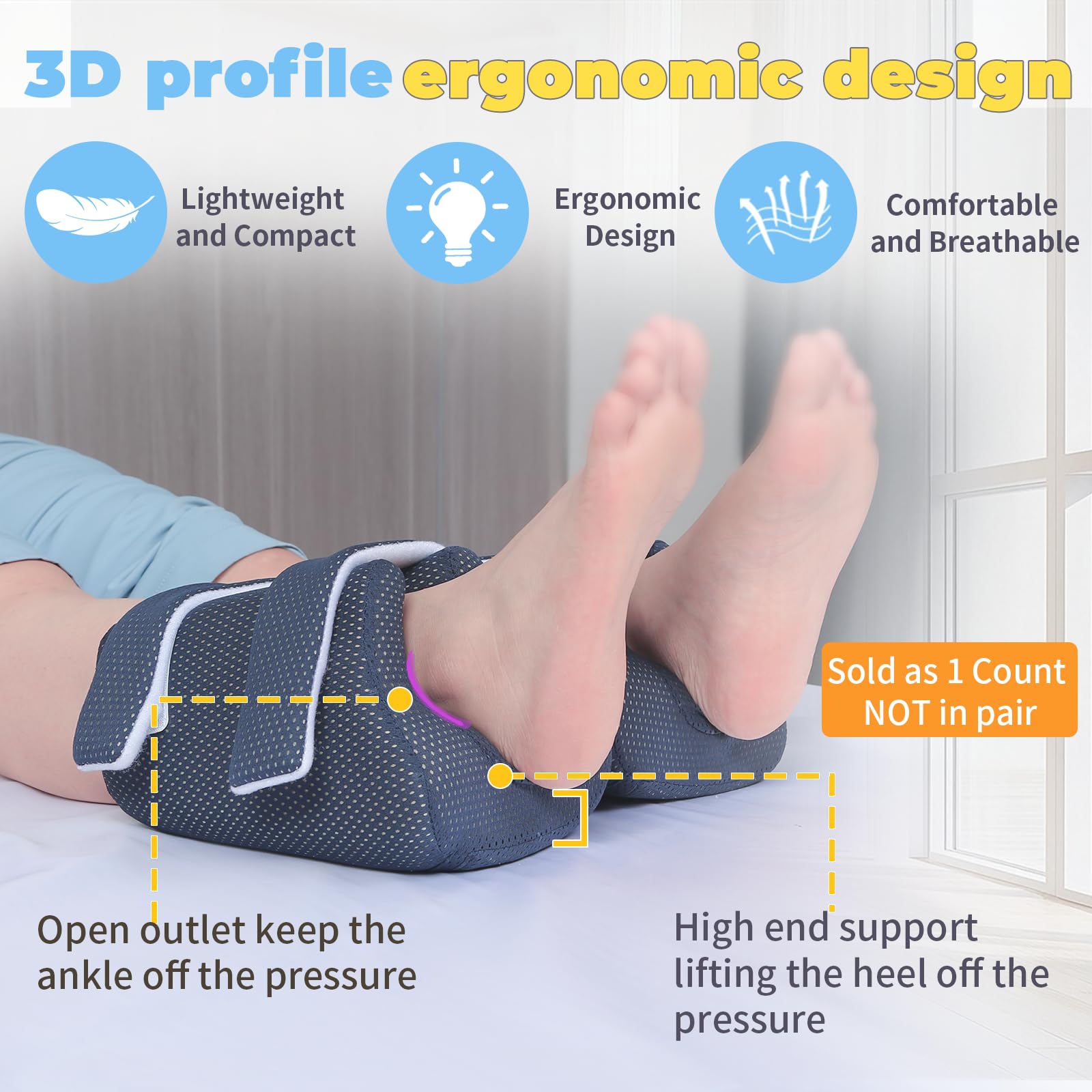 Protector de talón 3D para úlceras por presión, almohada de tobillo para ancianos, cojín de talón para úlceras por cama, almohada de elevación de pies para aliviar el dolor de talón de úlceras