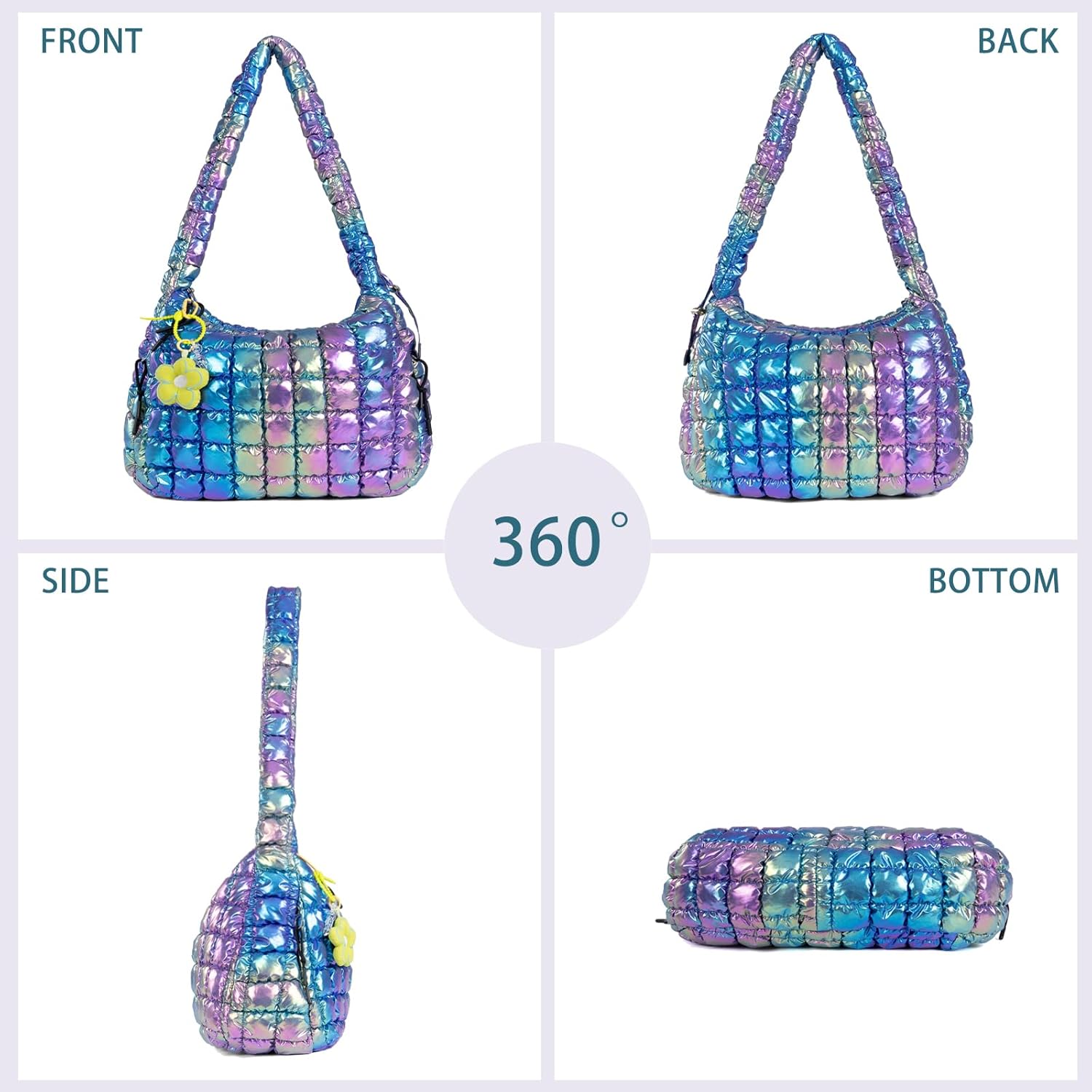 Puffer Tote Bag for Women: Puffer Shoulder Crossbody Bags Purse for Women - Quilted Carryall Nylon Tote Bag for Travel Work - Image 7