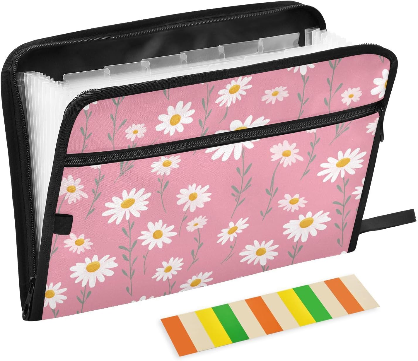 Daisy Flower Expanding File Pocket Folder Organizer Pink Print Accordion File Organizer 13 Pockets Expanding File Folders Portable Bill Receipt Organizer