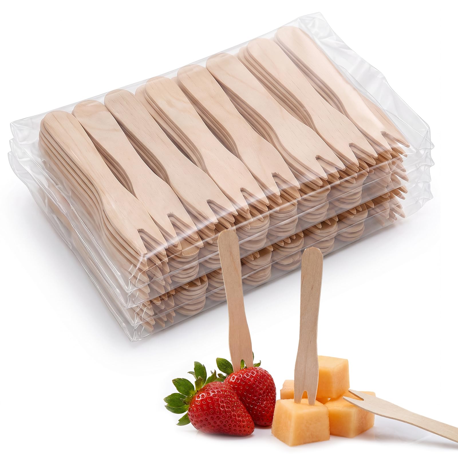 300 Pcs Disposable Wooden Forks Mini Bamboo Fork 3.3" Party Gatherings