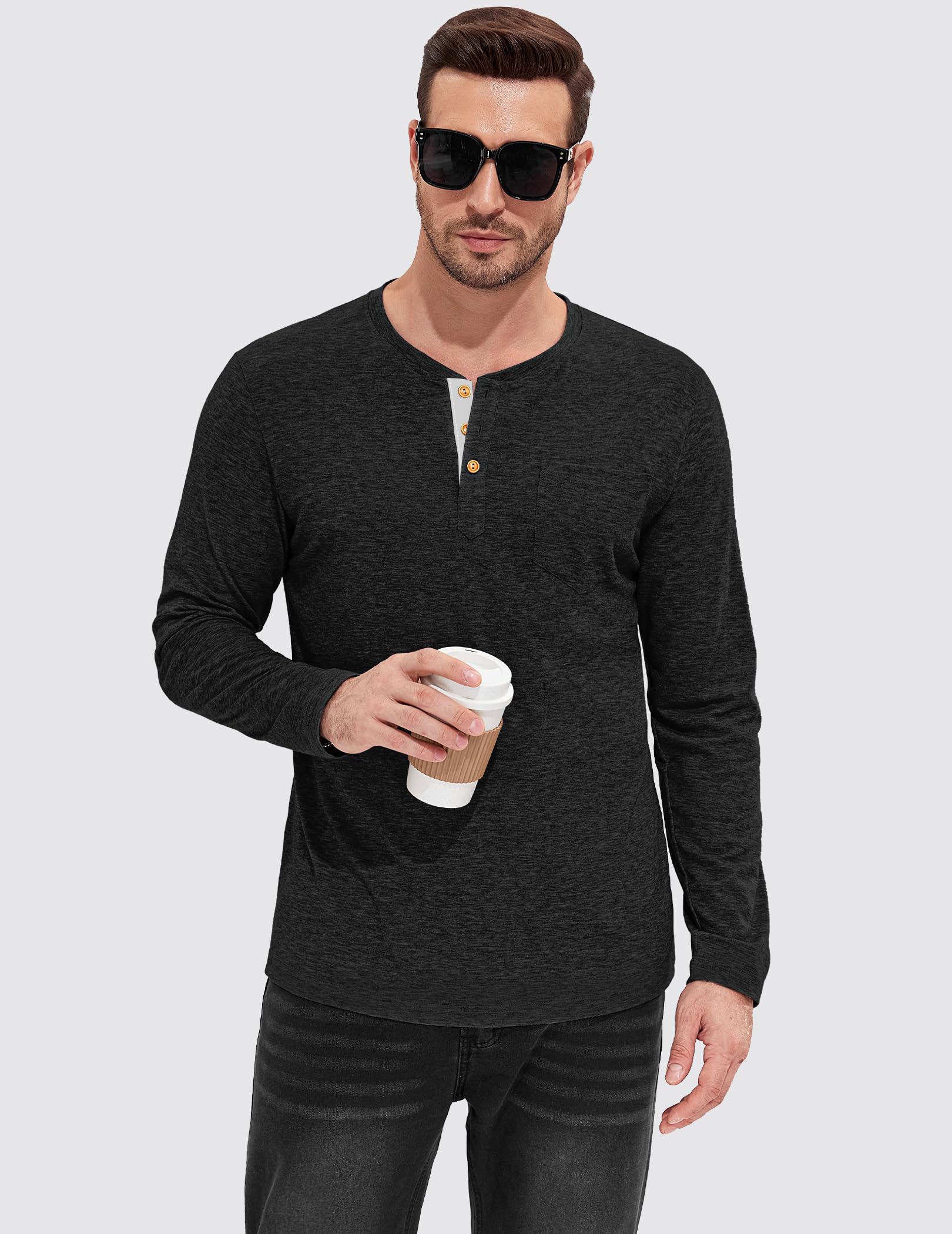 TARAINYA Henley Langarmshirt Herren Baumwolle T-Shirt M-4XL