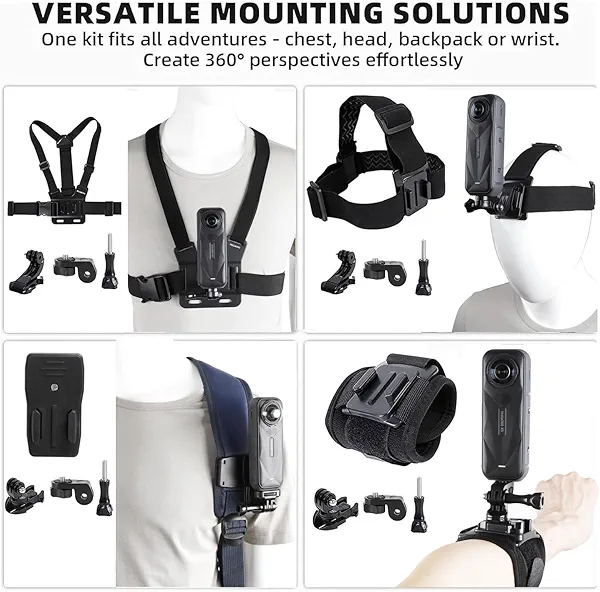 Accessories Kit for Insta360 One X5/X4/X3/X2/X, One R, X and GoPro Hero 9,New Quick Release Head Strap Mount + Chest Mount Harness + Backpack Clip Holder + 360°Rotating Wrist Strap