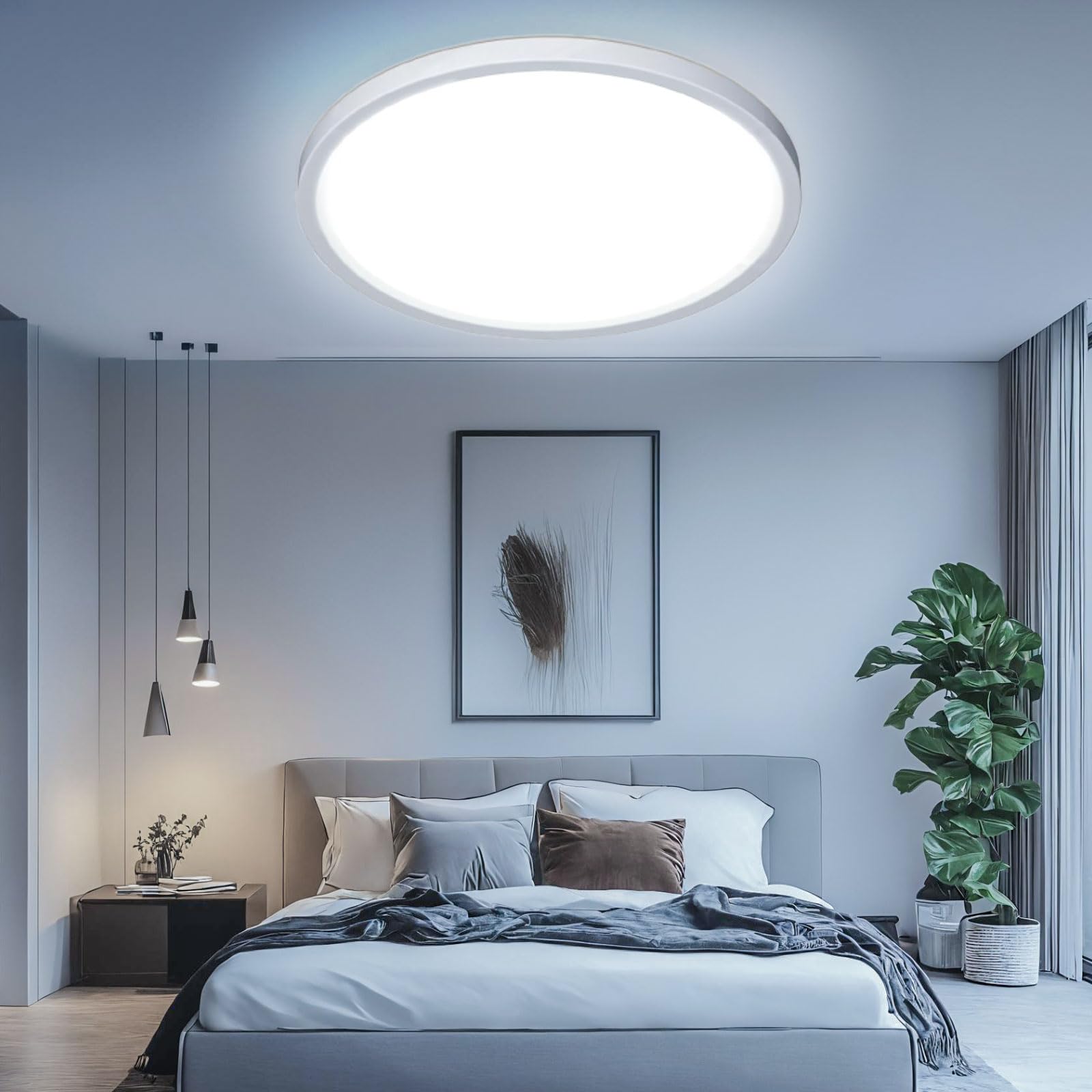 Kuwork Plafones Led Techo Dormitorio, Lampara Techo Cocina 48W, IP44 Impermeable Lampara para Baño Sala Balcón, 6500K Blanco Frío, Ø40 cm