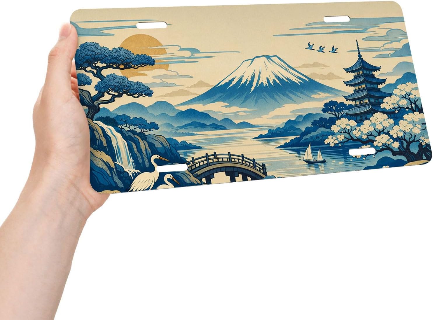 Mount Fuji Front License Plate for Women Japanese Pagoda Cherry Lake Sunrise Car Vanity Plates Decorative Aluminum Metal Cute Novelty License Plate 6x12 Inch (4 Holes) image 4