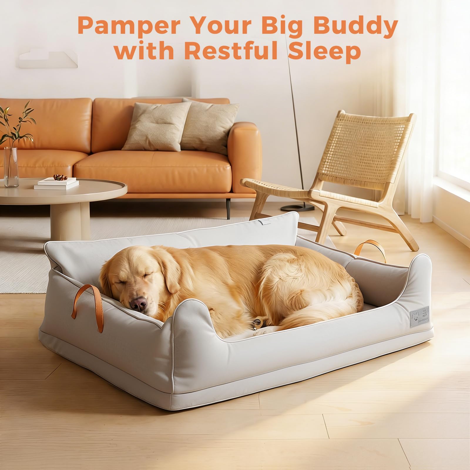 Removable Orthopedic Dog Beds for Large Dogs, Leather Memory Foam Dog Sofa Bed, Waterproof Durable Dogs Bed Couch with Non Skid Bottom for All Pet Sizes (Silver Gray, Medium) - image 2